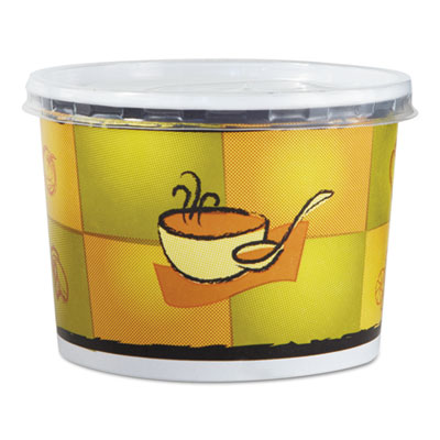 12 OZ STREETSIDE SQUAT PAPER FOOD CONTAINER W/ LID YELLOW/GREEN