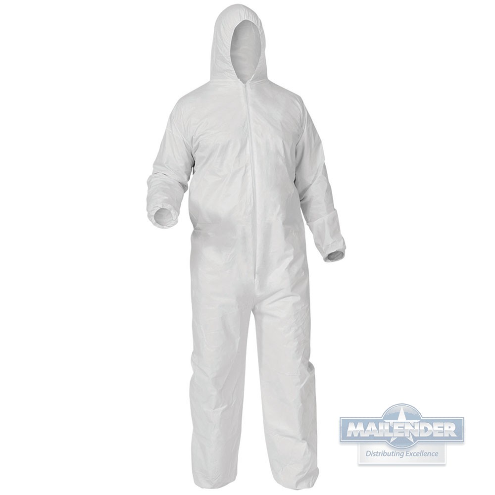 KLEENGUARD A35 DISPOSABLE COVERALLS HOODED WHITE LARGE 25/CA