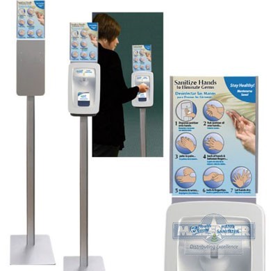 NO TOUCH DISPENSER FLOOR STAND POLE VERSION WITH SIGN