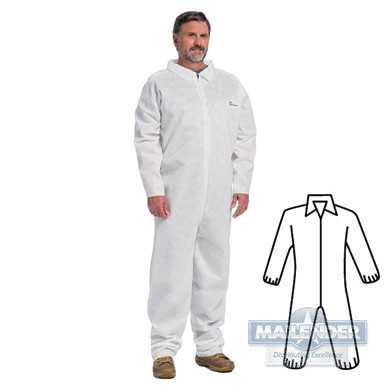 POSI-WEAR COVERALL ZIP W/ELASTIC WRIST/ANKLE SMMMS LARGE WHITE