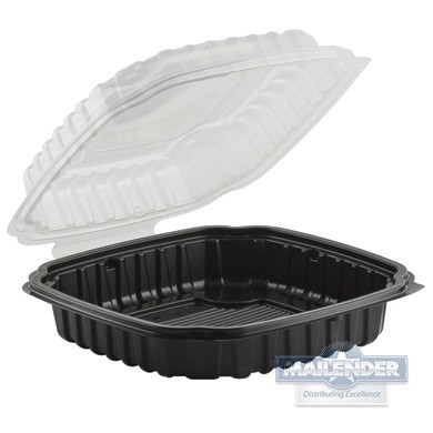 9.5"X10.5"X2.5" BLACK 1-COMPT PLASTIC CLAMSHELL CONTAINER
