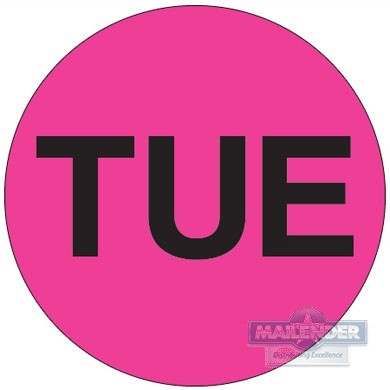 LABEL PRE-PRINTED 1" INVENTORY TUESDAY  "TUE" PINK CIRCLE